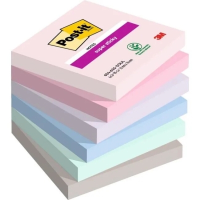 Notite adezive, Post-it, 6 buc/pachet, 76 x 76 mm, 540 file, diverse culori, 3M
